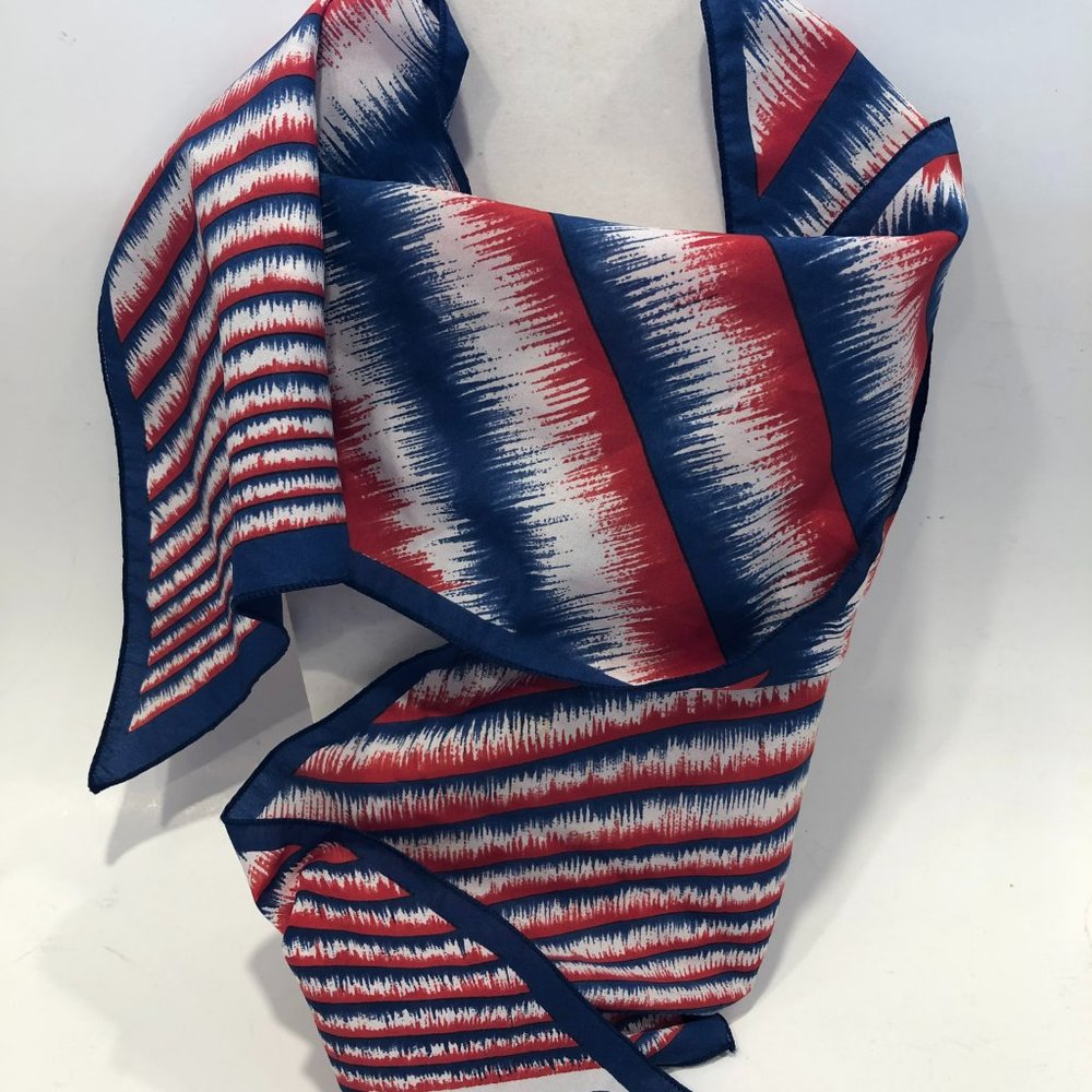 Vintage Monique Martin Blue Striped Scarf Red White Blue